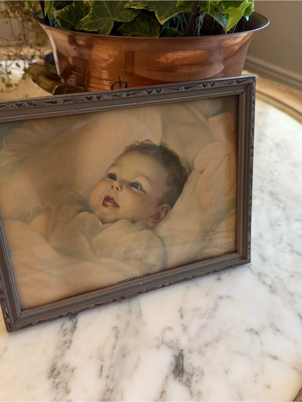 Vintage Framed Nursery Art Print in Cream - 'Sweet Baby O' Mine'